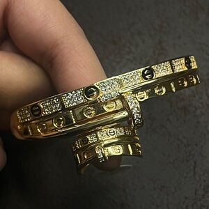21K Gold Plated Nail Bracelet and Ring Set